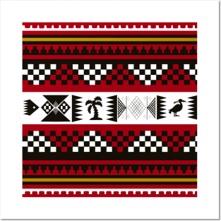 Harmony of Contrast: Red, Black, and White Checkerboard Fabric Pattern with Natural Accents Posters and Art